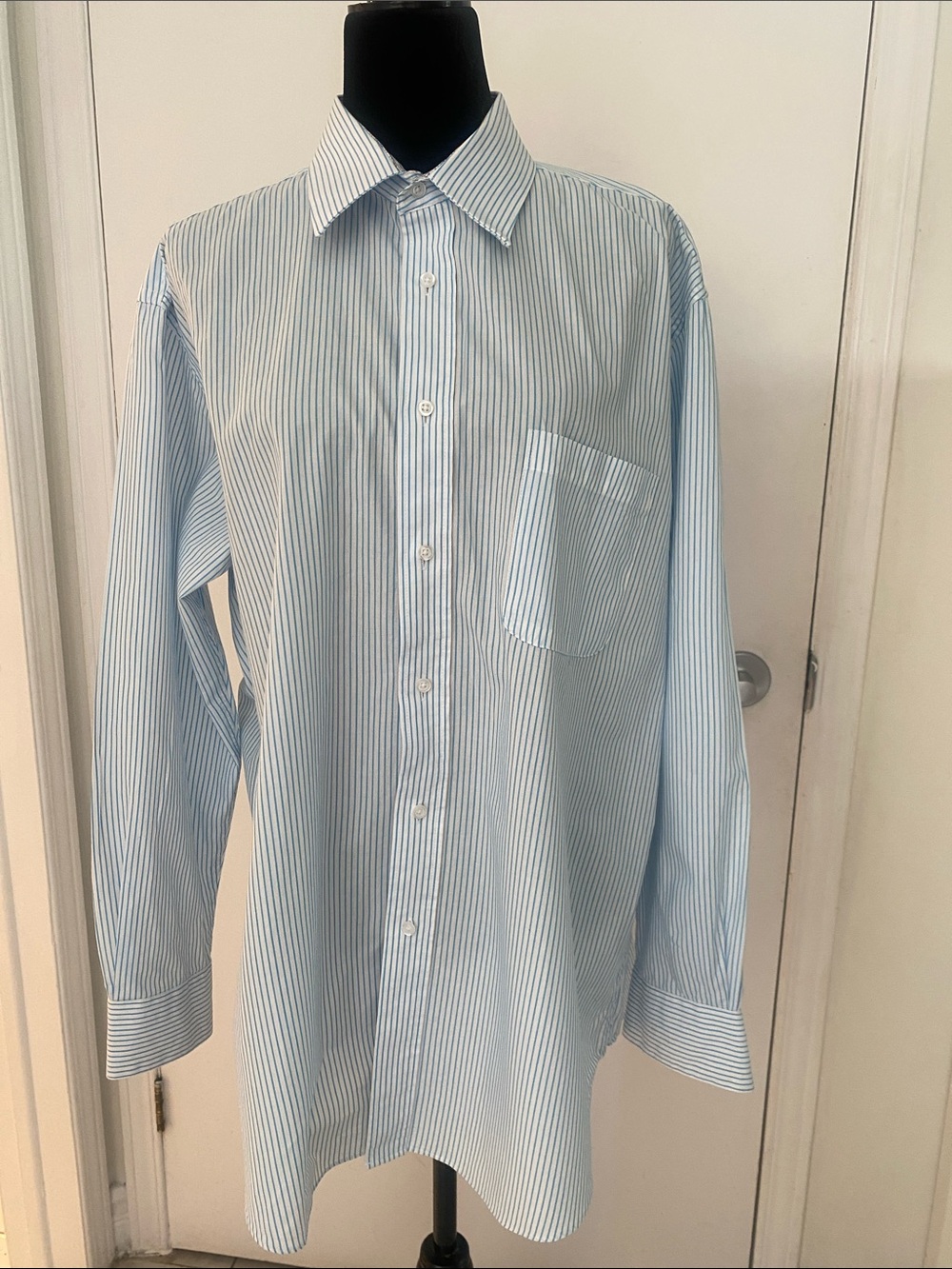 Nicole Miller Light Blue Pinstripe Dress Shirt - Slim Fit Size 17 34/35 X-Large